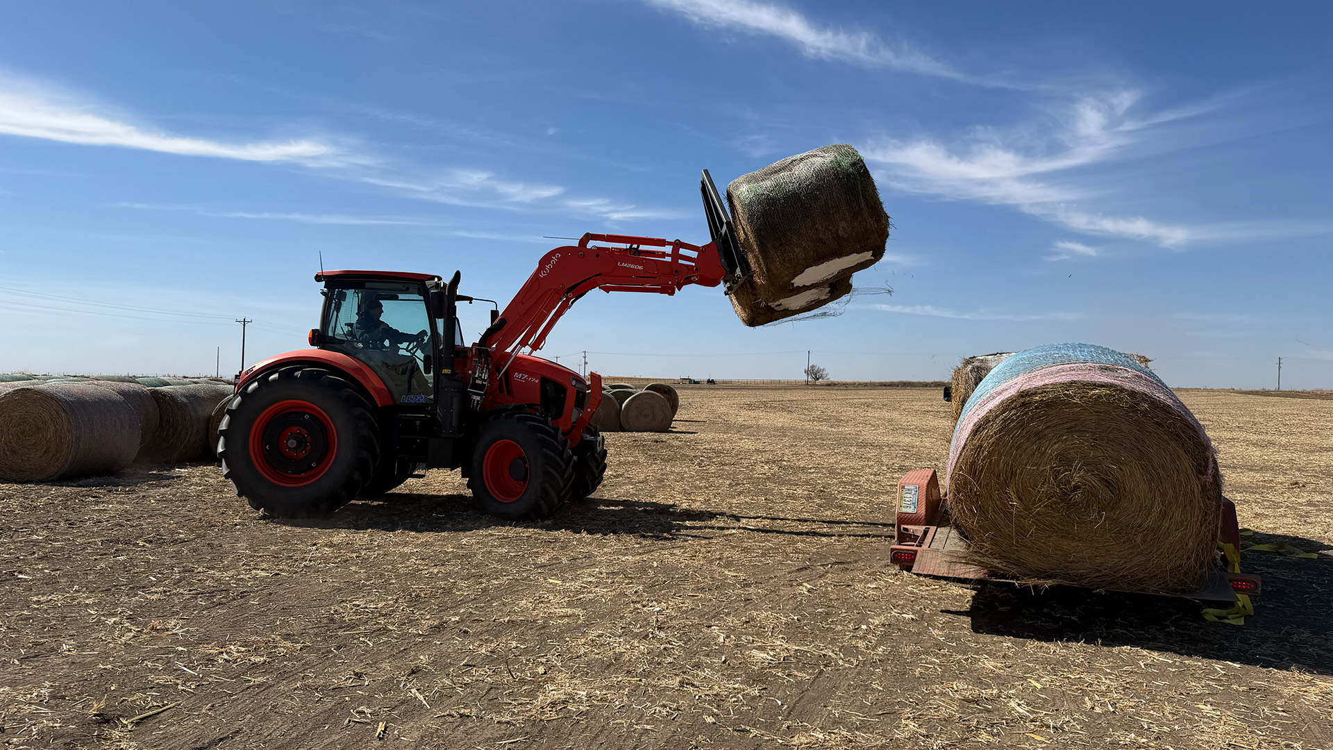 Hotshot trailers transporting hay during disaster relief